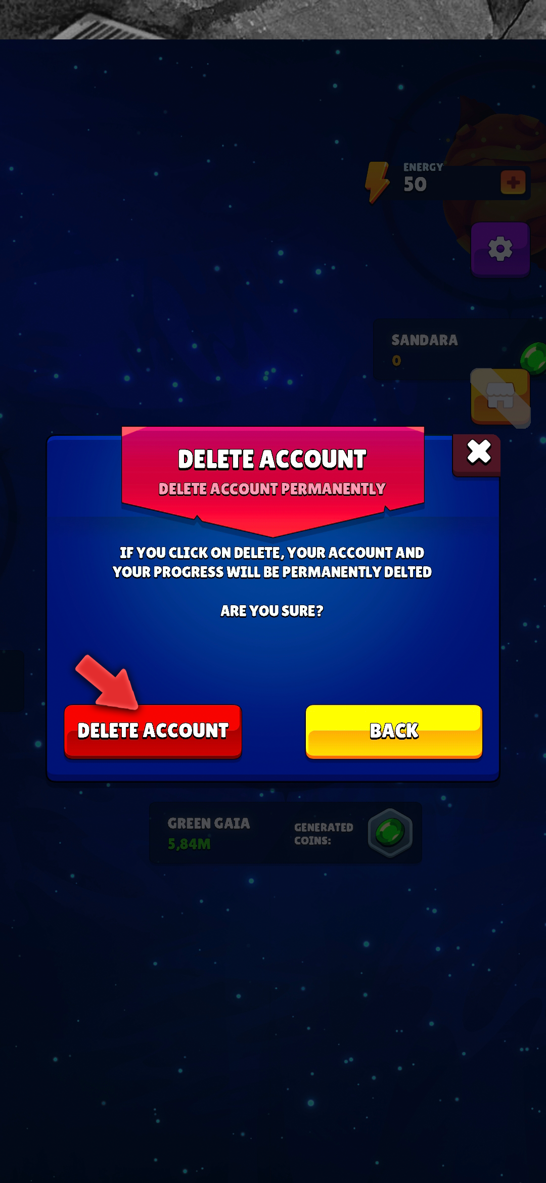 Illustration of the third step to delete an account.