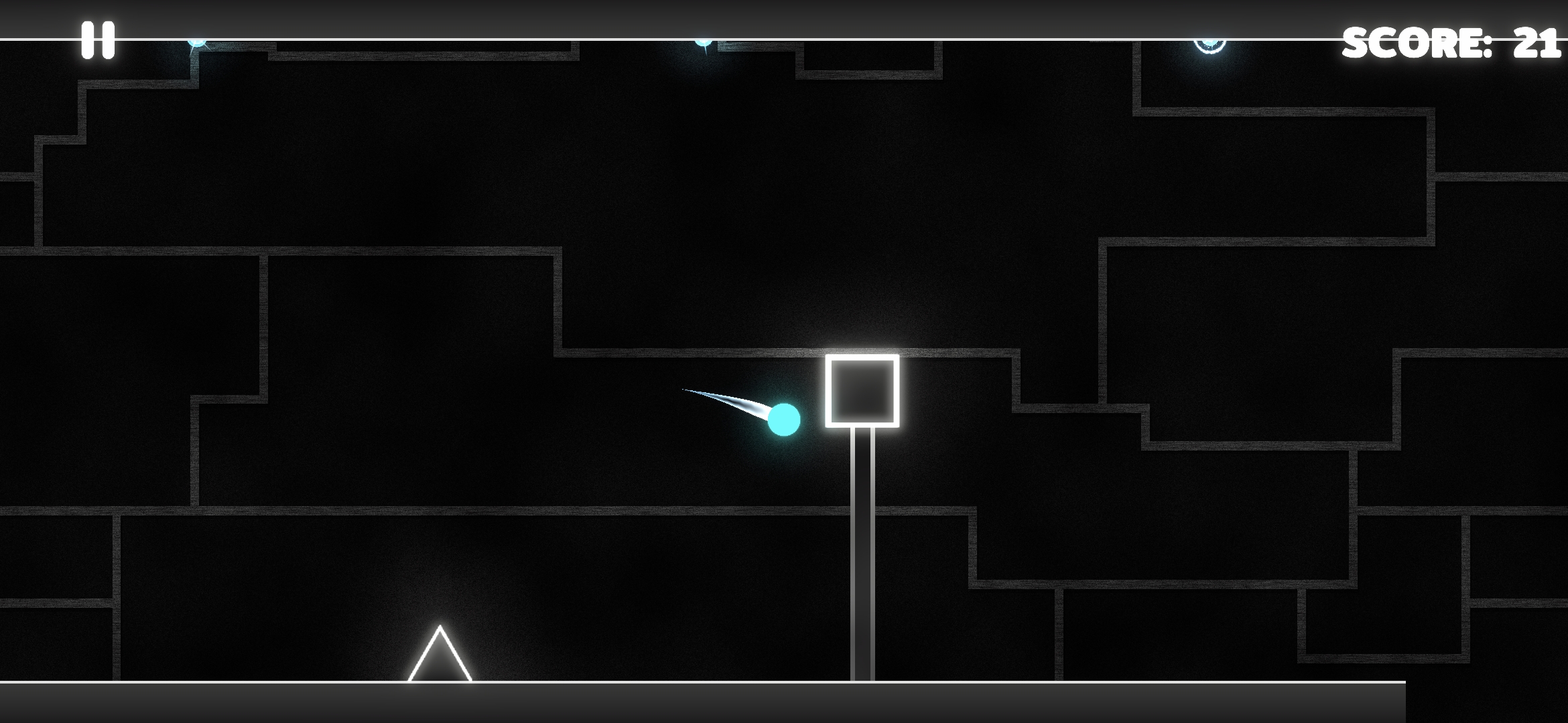 Gameplay screenshot of Swing Master - Rope Game showing obstacles and the score.